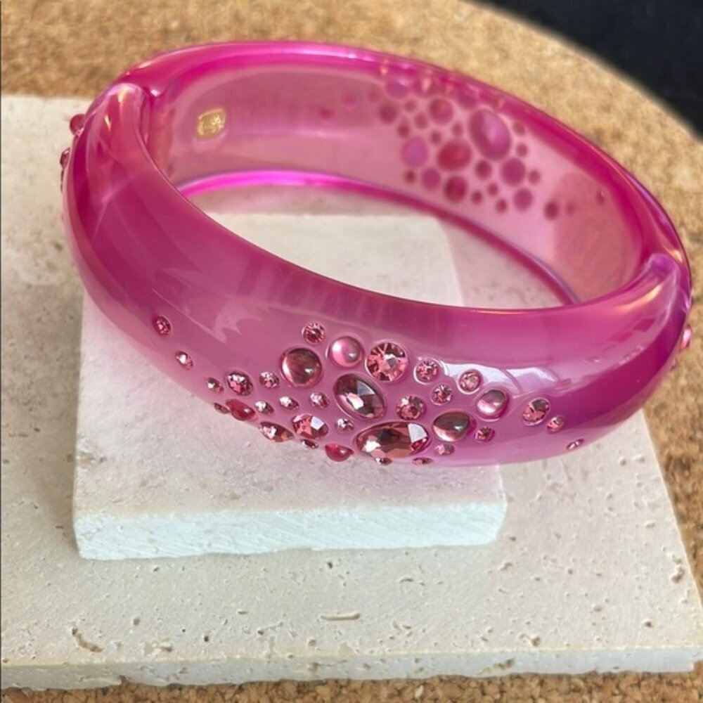 Alexis Bittar Pink Lucite Crystal Bracelet Sparkle Resin Bangle Statement